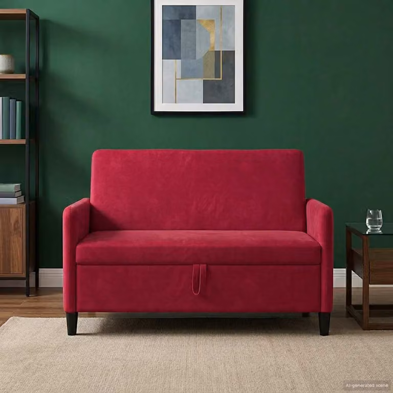 Divano moderno vidaXL con contenitore a scomparsa, rivestimento in tessuto rosso, L: 122 cm, P: 78 cm, H: 87 cm