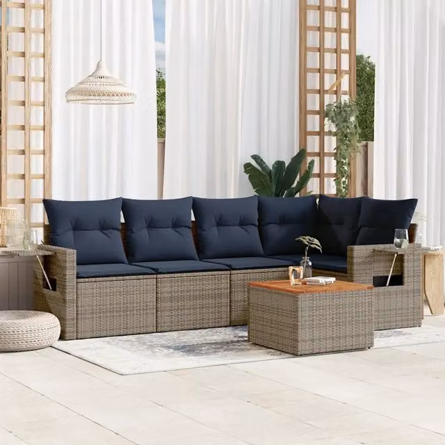 Set da giardino vidaXL in polyrattan grigio con 6 pezzi e cuscini inclusi