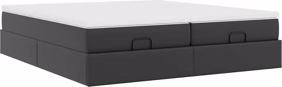 Struttura Letto Pouf con Materassi Nero 160x200 cm Pelle finta