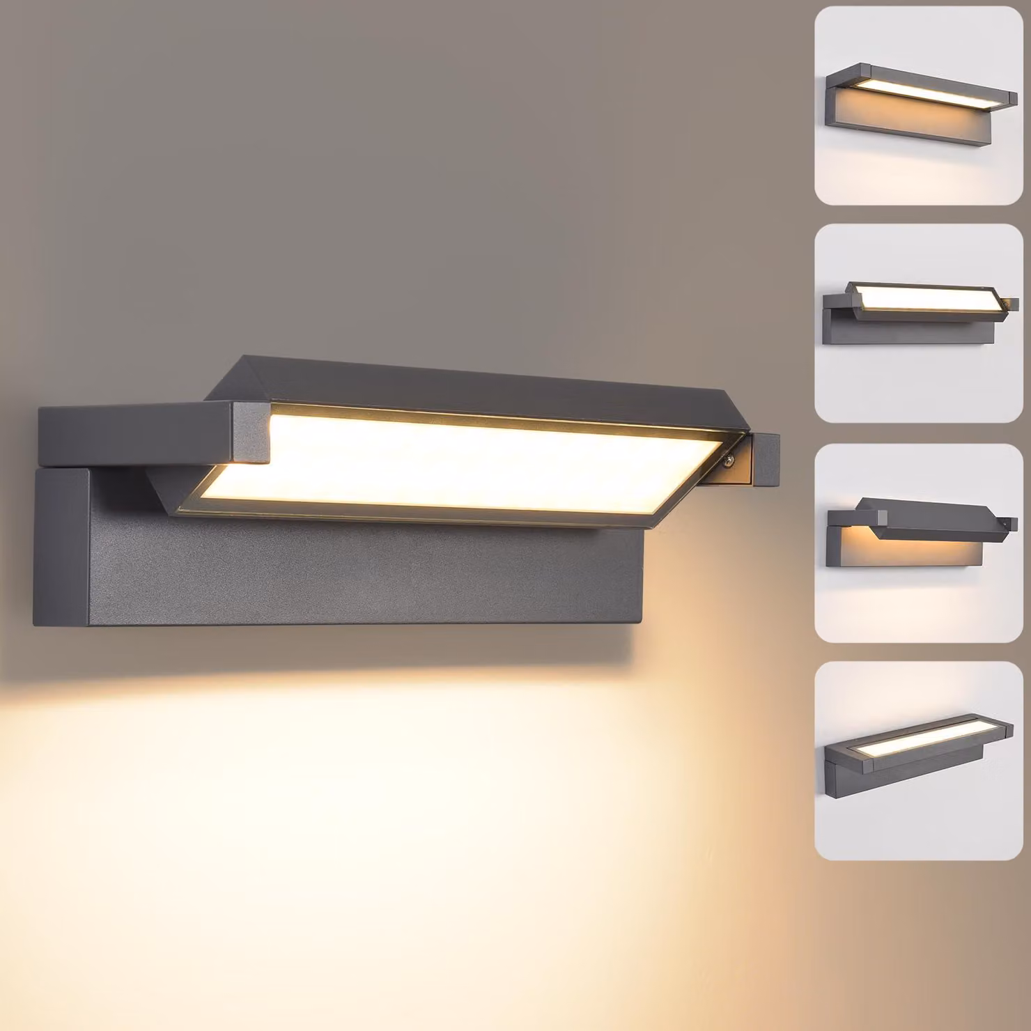 Lampada da parete a LED per esterni, 36W, grado di protezione IP65, 3000K (bianco caldo), orientabile di 350°, colore grigio scuro