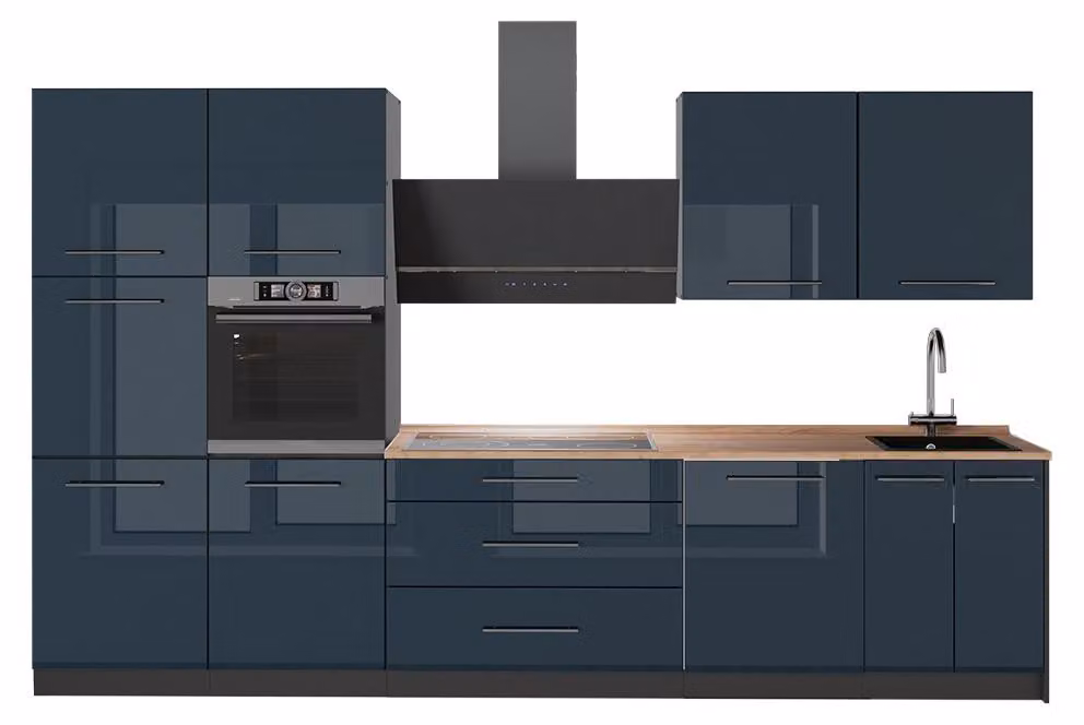 Cucina componibile Vicco Fame-Line Blu scuro lucido/Antracite 340 cm, PL Rovere, Model 64570