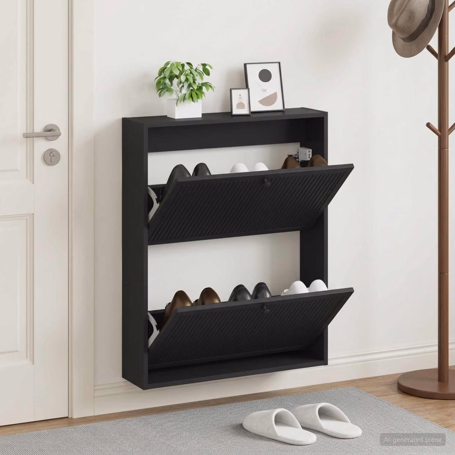 Mobiletto per scarpe da muro moderno vidaXL Nero L: 71 cm, P: 17 cm, H: 86 cm
