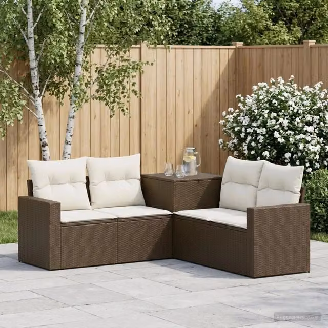 Set di divani 5 pz Marrone e Bianco Crema 182,5 x 182,5 x 85 cm 3447854