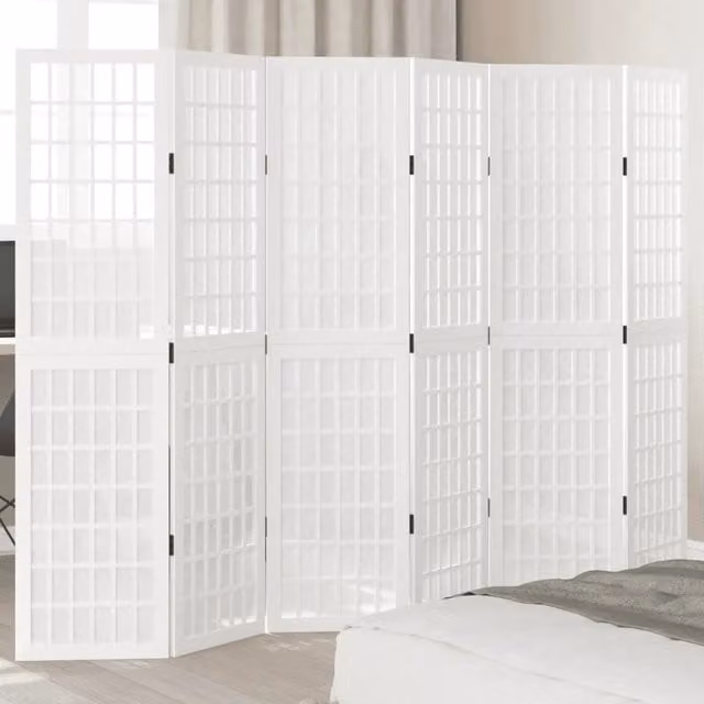 Divisorio Ambienti vidaXL con 6 Pannelli in Legno Massello di Paulownia Bianco H: 215 cm, L: 160 cm