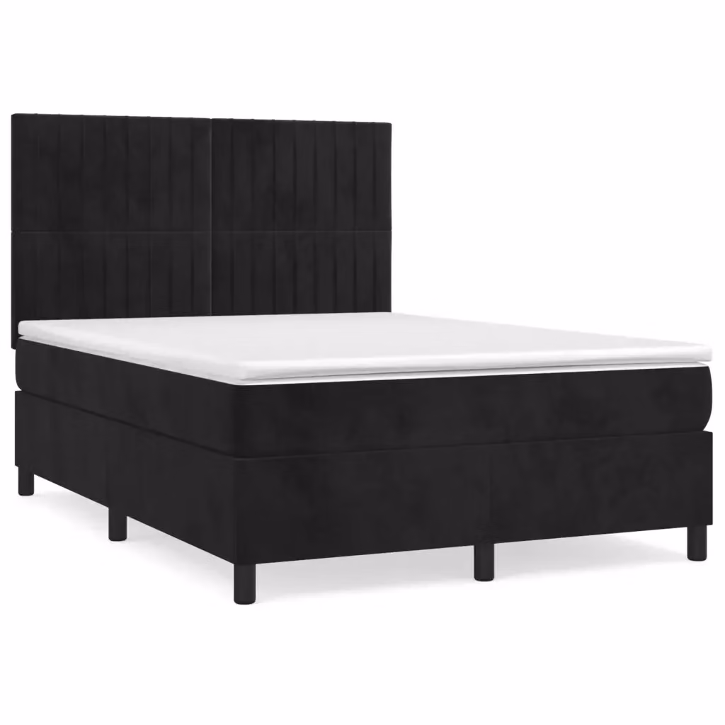 Letto Ibrido con Giroletto a Molle e Materasso vidaXL in Velluto Nero e Bianco L/P/H: 203 x 140 x 128 cm – 2