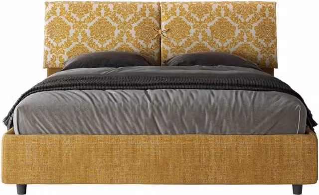 Letto Matrimoniale con Contenitore e Testata Imbottita in Tessuto Agata Mados Giallo Giordanoshop L/P/H: 160 x 190 x 110 cm