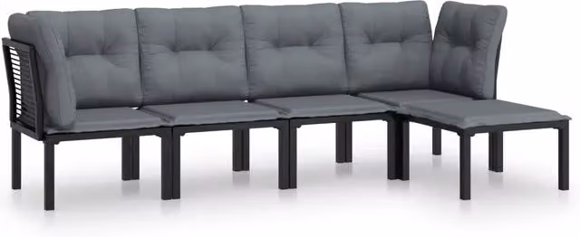 Set Salotto da Giardino 5 pz | Set di Mobili da Esterno Nero e Grigio in Polyrattan