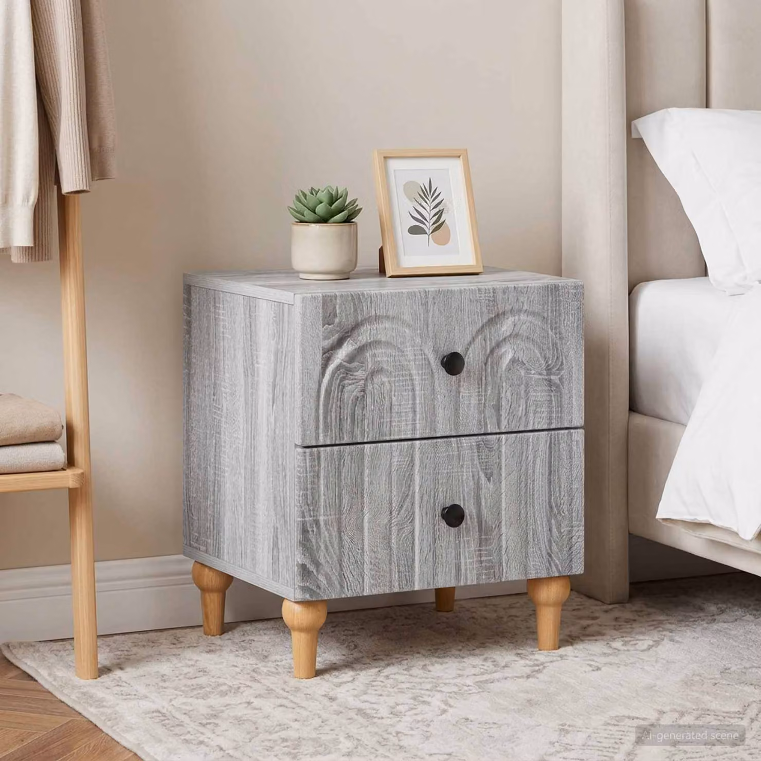 Set di 2 Armadi da Notte vidaXL Moderni in Grigio Sonoma, L 43 cm x P 34,5 cm x H 48 cm