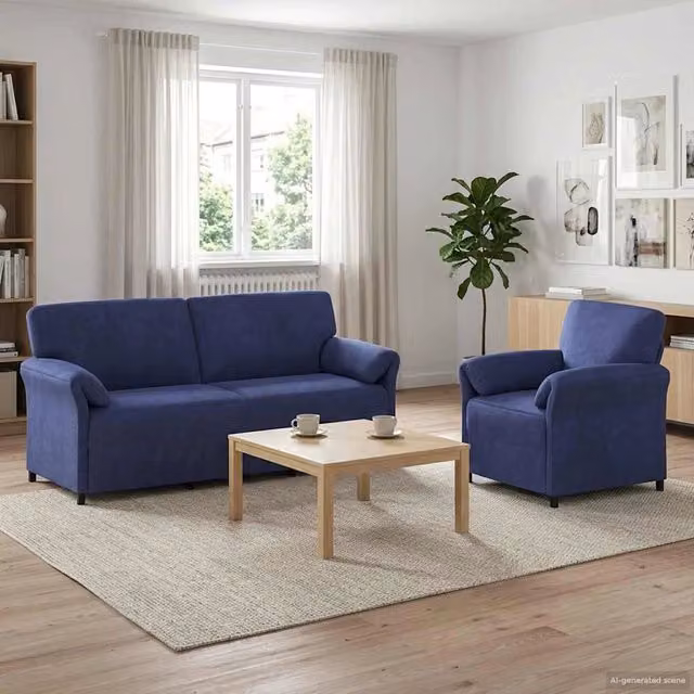 Set di 2 divani moderni vidaXL in velluto blu con cuscini inclusi – 1