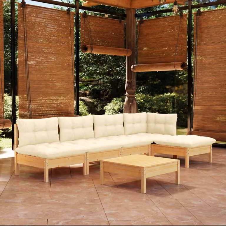 Maison Exclusive - Set Divani da Giardino 6 pz con Cuscini Crema in Massello di Pino