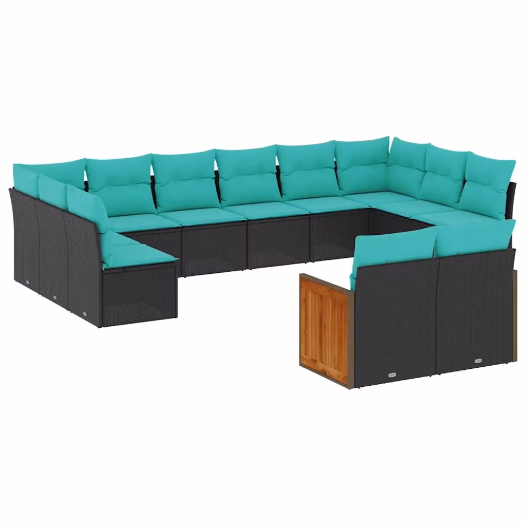 Set di divani da giardino a forma di U vidaXL in polyrattan con cuscini inclusi, nero, blu e turchese – 2