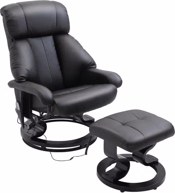 Poltrona TV con funzione reclinabile, imbottitura profonda, schienale e braccioli alti, girevole a 360¡ã, similpelle, 76L x 80W x 102H cm, nera