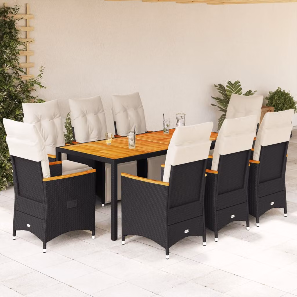 Set Bistrò da Giardino vidaXL 9 pz in Polyrattan e Legno di Acacia Nero e Bianco – 1