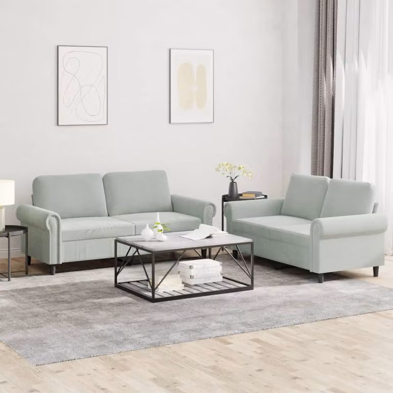 vidaXL Set di 2 Divani Moderni in Velluto Grigio con Cuscini e Struttura Imbottita