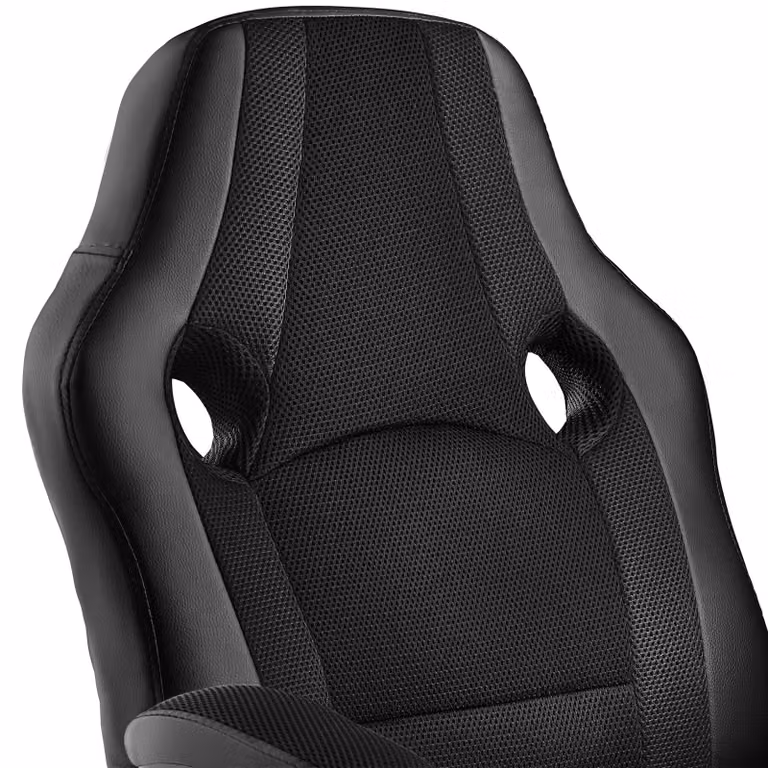 Sedia da gaming Tectake nera in ecopelle e tessuto con ruote e braccioli