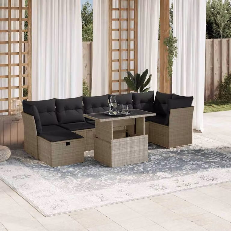 vidaXL Set Divano da Giardino a L con Cuscini Grigio Chiaro in Polyrattan e Metallo