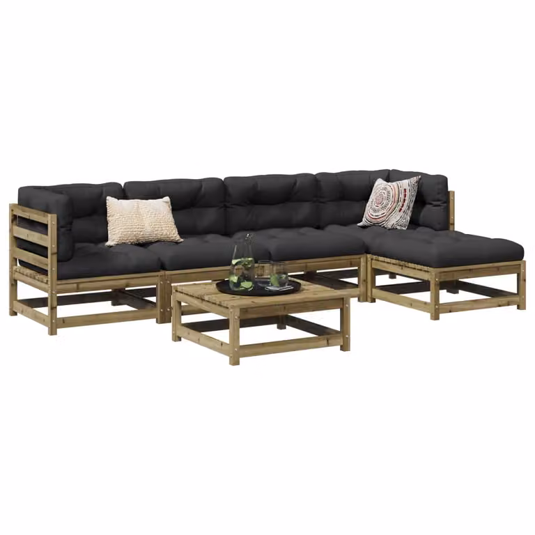 vidaXL Set di Divani da Giardino 6 pz in Legno di Pino Impregnato con Cuscini Marrone e Grigio