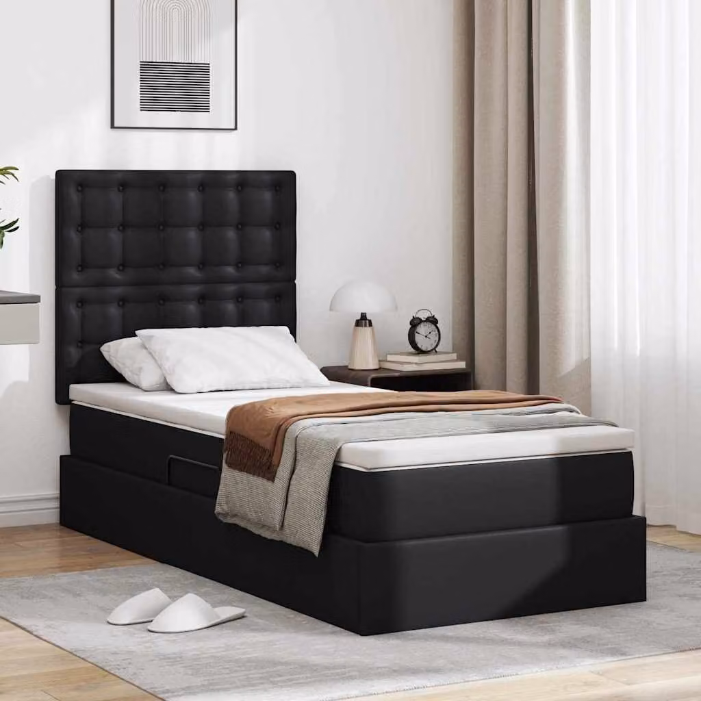 Letto con Contenitore vidaXL in Pelle Sintetica Nera L: 190 cm, P: 90 cm, H: 128 cm – 1