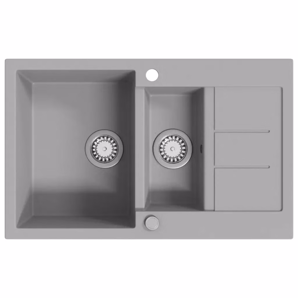 Lavello da cucina a doppia vasca in granito grigio vidaXL L/P/H: 80,0 x 50,0 x 30,6 cm – 2