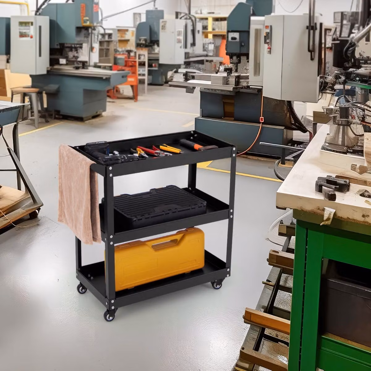 Carrello portautensili in metallo Costway a 3 livelli con 4 ruote universali e 2 freni, Nero