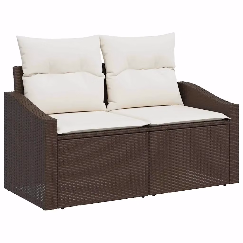 Divano da giardino moderno vidaXL in polyrattan marrone con cuscini, L: 123 cm, P: 62 cm, H: 69 cm – 2
