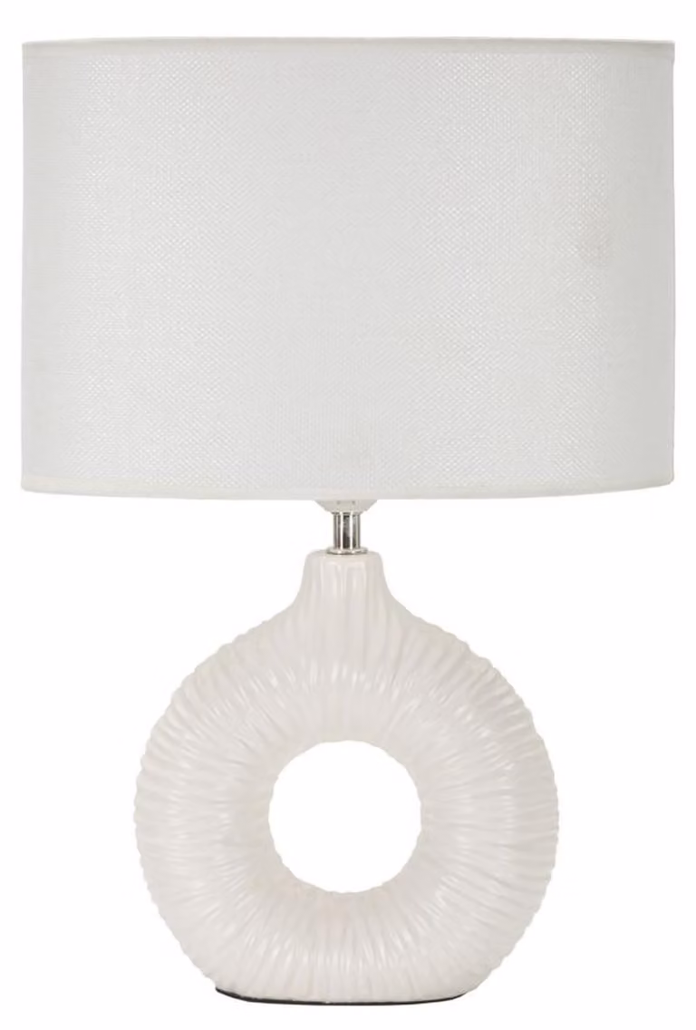 Lampada da tavolo Seta Bianca in Vetroceramica con paralume in tessuto — 28,5×15×43 cm