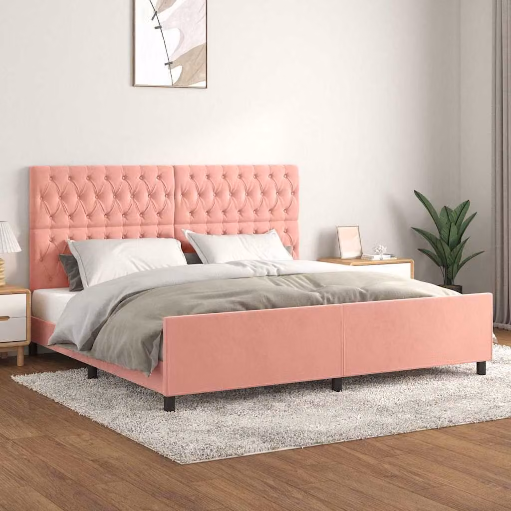 Giroletto con Testiera vidaXL in Velluto Rosa L/P/H: 200 x 200 x 128 cm – 1