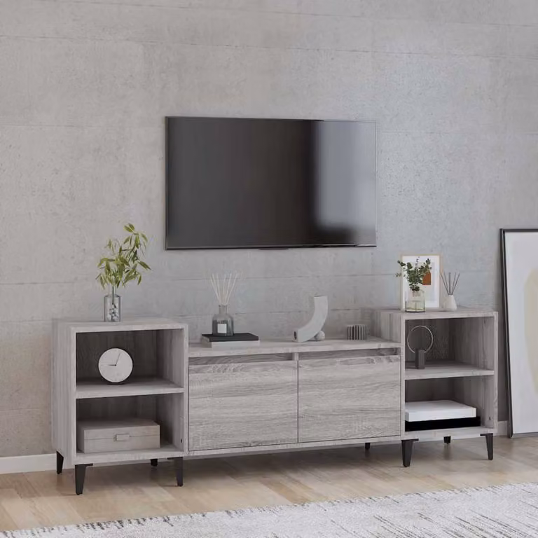 Mobile TV vidaXL moderno in legno e metallo Grigio Sonoma L: 160 cm, P: 35 cm, H: 55 cm