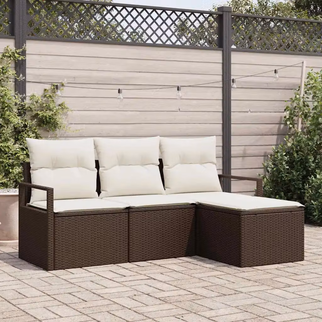 vidaXL Set di divani da giardino a forma di L composto da 4 pezzi in rattan marrone con cuscini inclusi – 1