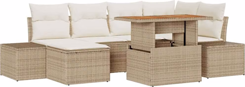 Set Divano da Giardino 7 pcs Beige Poly Rattan