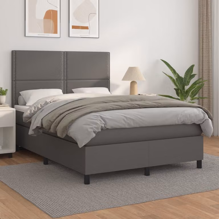 vidaXL Letto Ibrido con Giroletto a Molle e Materasso in Similpelle Grigio e Bianco L/P/H: 200 x 140 x 128 cm
