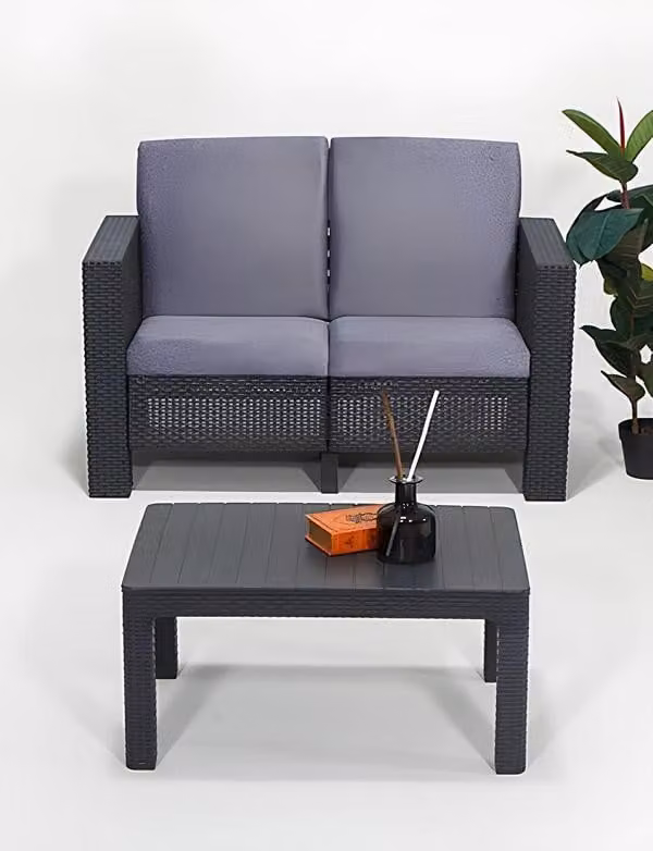 Modernes Graues Gartenset Designer Gartenmöbel Edler Couchtisch