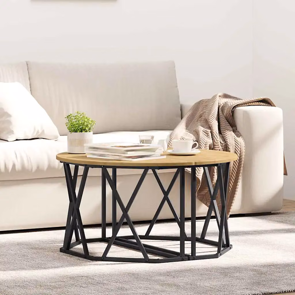 Tavolino da salotto rotondo vidaXL in legno e metallo color rovere, L: 80 cm, P: 80 cm, H: 42 cm