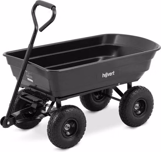 Carrello da giardino Hillvert in acciaio e plastica, colore nero, capacità 75 L, portata 300 kg