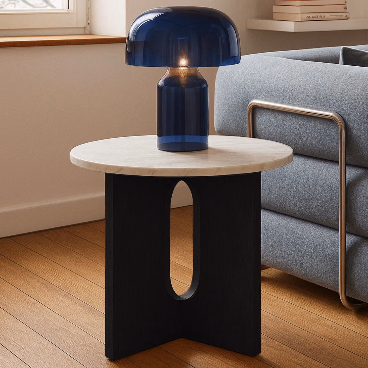 Tavolino da caffè rotondo moderno 50 cm effetto marmo nero - Oviala Klery
