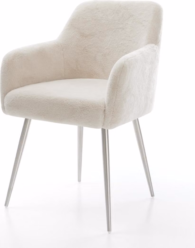 DELIFE Sedia da pranzo Greg-Flex, rivestita in velluto color crema-bianco, con struttura a 4 gambe coniche in acciaio inossidabile e imbottitura a molle insacchettate