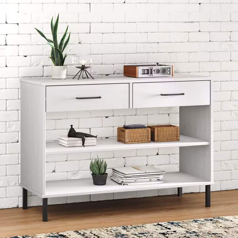Consolle Mobile vidaXL OSLO in Legno di Pino Massello e Metallo Bianco