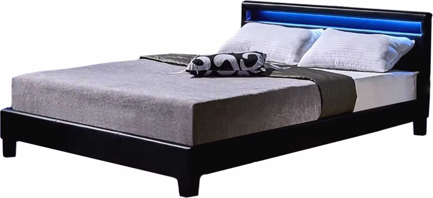 Home Deluxe - Letto a LED Astro - Nero, 140 x 200 cm - Con rete a doghe I Letto imbottito Letto di design con illuminazione