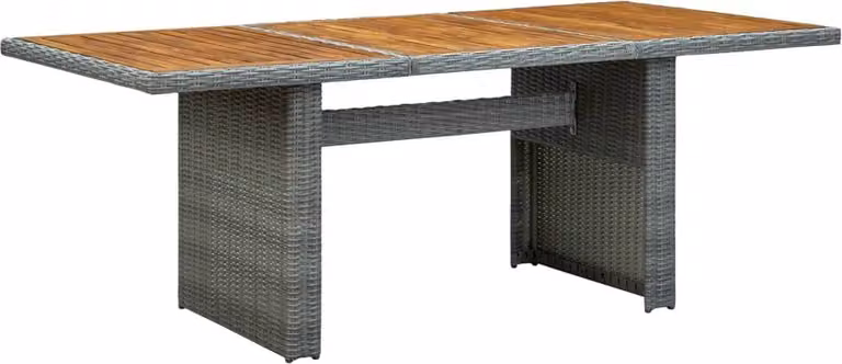 The Living Store Tavolo da giardino in poly rattan grigio chiaro e legno massiccio di acacia