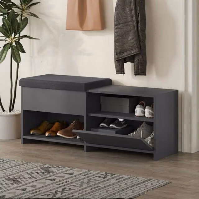 Mobile Portascarpe Nuri, Scarpiera 8 Paia, 120x41x51h cm Nero Antracite