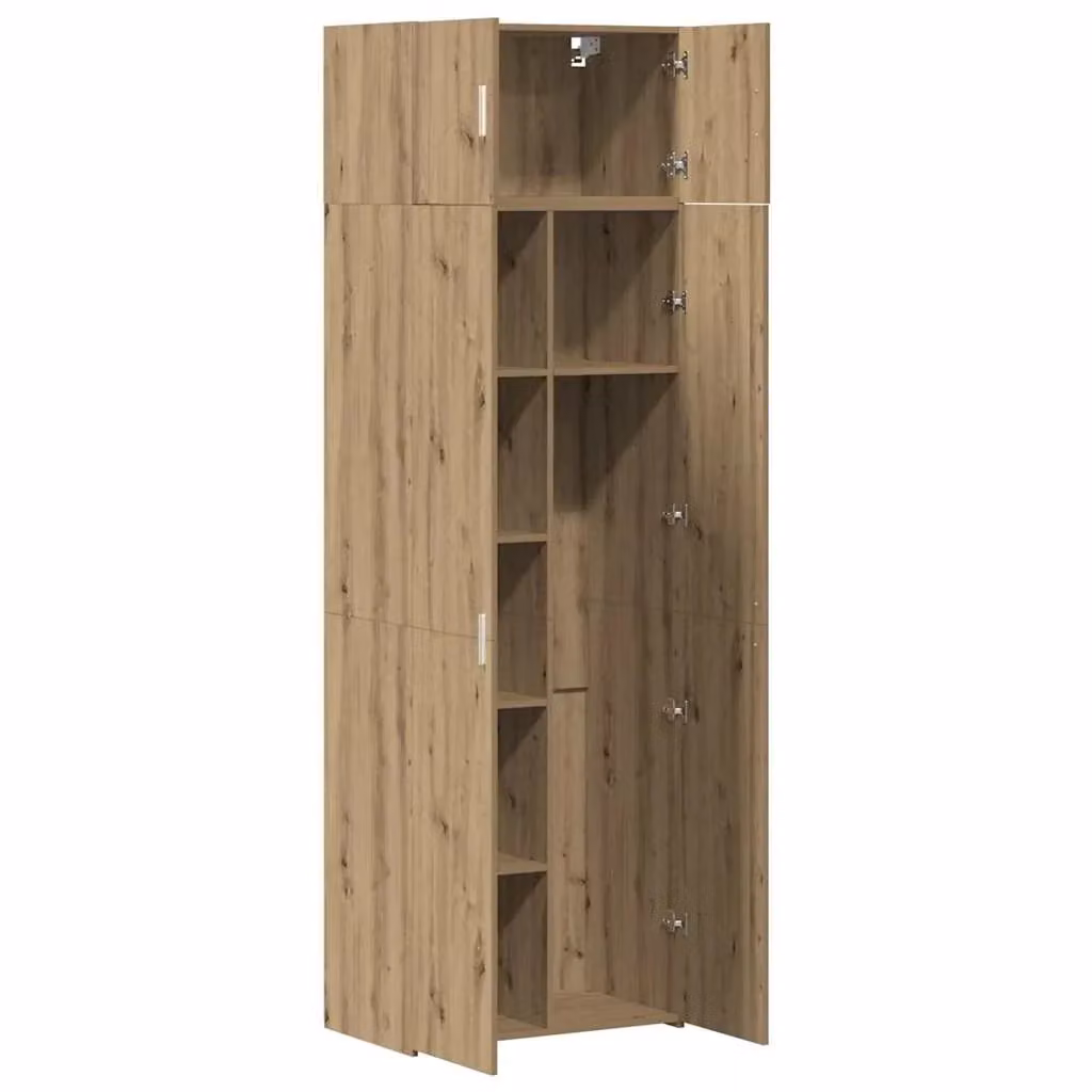 Mobile contenitore moderno in legno di rovere color marrone con ante a battente, stile minimalista, L: 70 cm, P: 42,5 cm, H: 185 cm – 2