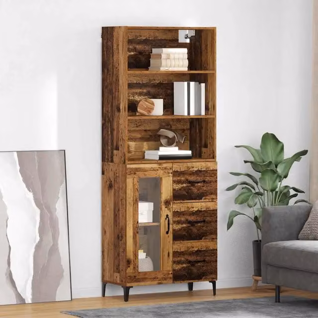 Credenza moderna vidaXL in legno ingegnerizzato e metallo, colore marrone, L/P/H: 69,5 x 34 x 180 cm – 1