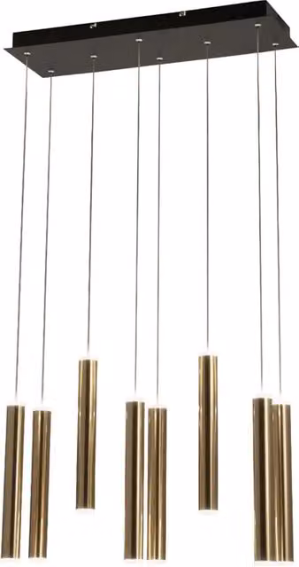Lampada a sospensione lineare Prado Fabas Luce con 8 luci LED dimmerabile in ottone