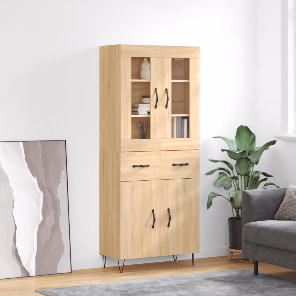 Credenza moderna vidaXL in rovere con ante a battente e ripiani interni, colore marrone, L/P/H: 69,5 x 34 x 180 cm