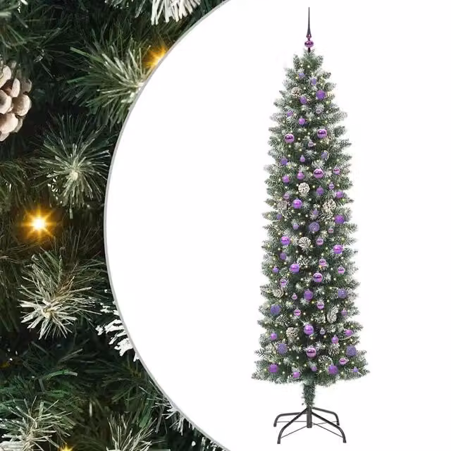 Albero di Natale Artificiale-Albero Natalizio Sottile Verde e Bianco 240 cm 454473