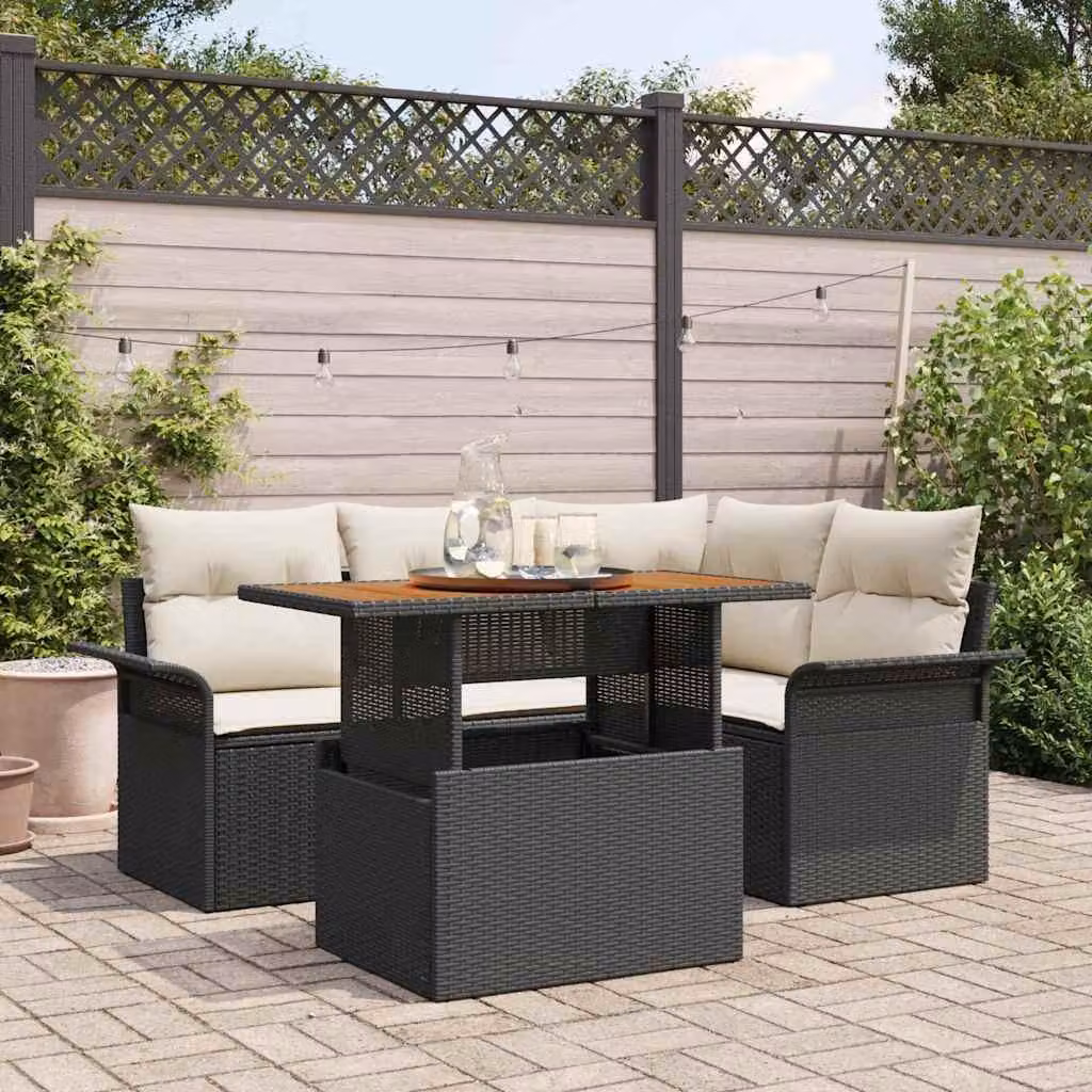Maison Exclusive - Set da giardino composto da 5 pezzi, divano in rattan sintetico nero