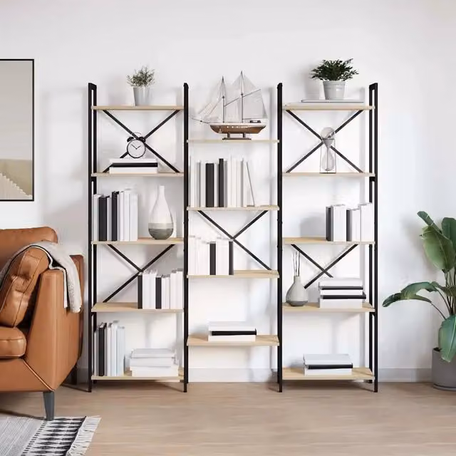 Libreria a scaffali stile industrial vidaXL in legno e metallo marrone L: 156 cm, P: 25 cm, H: 167 cm