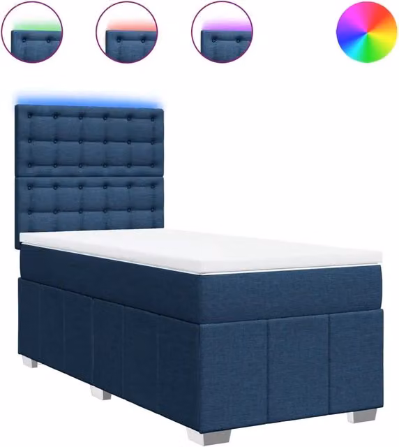 Letto singolo | Letto per adulti | Giroletto a Molle con Materasso Blu 90x200 cm inTessuto