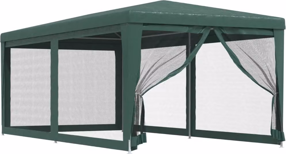 Tenda per Feste con 6 Pareti Laterali in Rete Verde 3x6 m HDPE