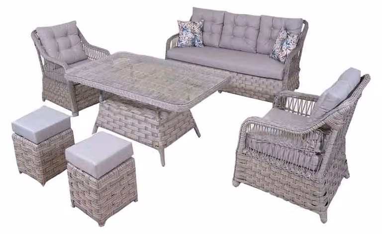 Grau Garten Sitzmöbel Sofagarnitur Dreisitzer Sofa Sessel Esstisch Set Rattan
